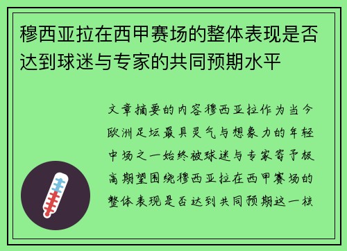 穆西亚拉在西甲赛场的整体表现是否达到球迷与专家的共同预期水平
