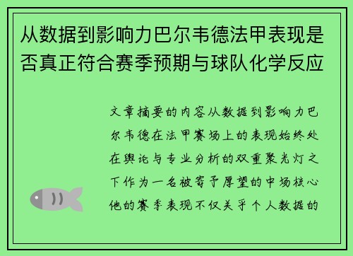 从数据到影响力巴尔韦德法甲表现是否真正符合赛季预期与球队化学反应